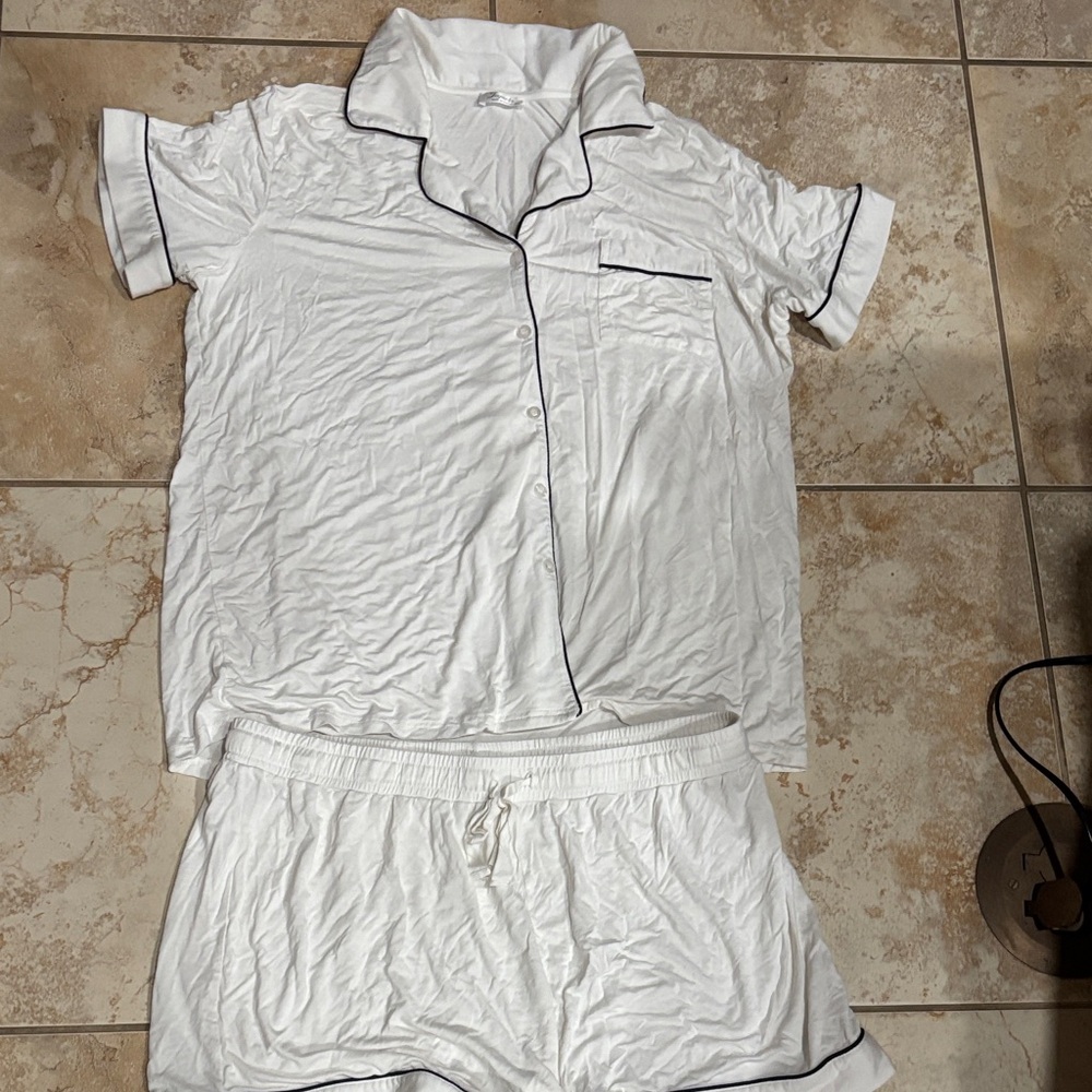 Aria White Pajama Set with Black Trim